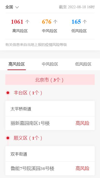 各企业，截止2022年8月18日16时最新报告全国中高风险地区