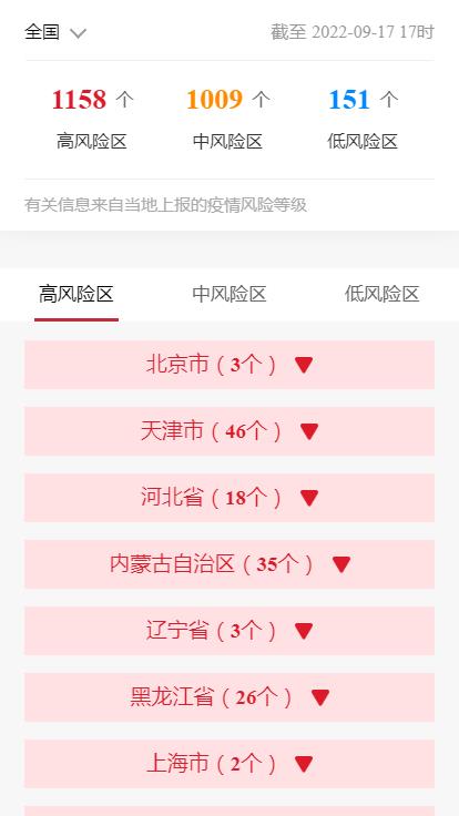 各企业，截止2022年9月16日17时最新报告全国中高风险地区