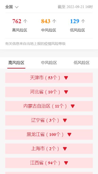 各企业，截止2022年9月21日16时最新报告全国中高风险地区